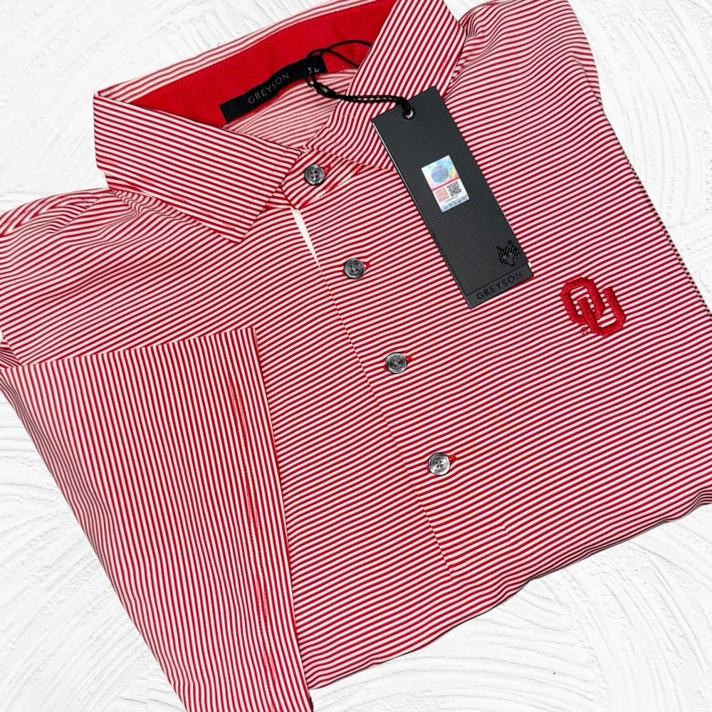 Greyson Polo Shirt XL Red White Univ Of Oklahoma Saranac Golf Stripes SS NEW